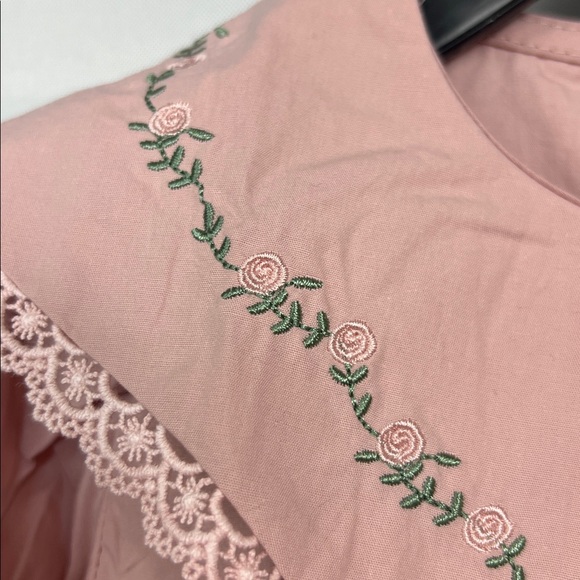 Dudu Cream dusty rose embroidered bib collar long sleeve dress size 5-6 NEW - Picture 8 of 15
